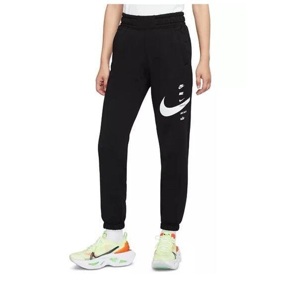 Nike Joggers Womens Medium Black White Sportswear Swoosh Sweatpants Cuff Ladies - Picture 1 of 11